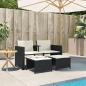 Preview: Gartensofa 2-Sitzer mit Tisch und Hockern Schwarz Poly Rattan