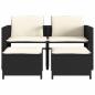 Preview: Gartensofa 2-Sitzer mit Tisch und Hockern Schwarz Poly Rattan