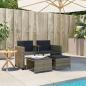 Preview: Gartensofa 2-Sitzer mit Tisch und Hockern Grau Poly Rattan