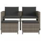 Preview: Gartensofa 2-Sitzer mit Tisch und Hockern Grau Poly Rattan