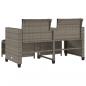 Preview: Gartensofa 2-Sitzer mit Tisch und Hockern Grau Poly Rattan