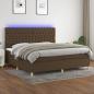 Preview: ARDEBO.de - Boxspringbett mit Matratze & LED Dunkelbraun 200x200 cm Stoff