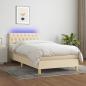 Preview: ARDEBO.de - Boxspringbett mit Matratze & LED Creme 100x200 cm Stoff