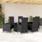 Preview: ARDEBO.de - 7-tlg. Garten-Essgruppe mit Kissen Schwarz Poly Rattan