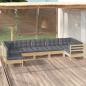 Preview: ARDEBO.de - 7-tlg. Garten-Lounge-Set mit Grauen Kissen Kiefernholz