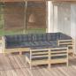 Preview: ARDEBO.de - 7-tlg. Garten-Lounge-Set mit Grauen Kissen Kiefer Massivholz