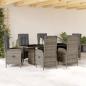 Preview: ARDEBO.de - 7-tlg. Garten-Essgruppe mit Kissen Grau Poly Rattan