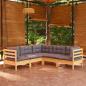 Preview: ARDEBO.de - 5-tlg. Garten-Lounge-Set mit Grauen Kissen Kiefer Massivholz