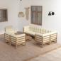 Preview: ARDEBO.de - 9-tlg. Garten-Lounge-Set mit Kissen Massivholz Kiefer