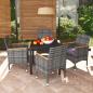 Preview: ARDEBO.de - 5-tlg. Garten-Essgruppe mit Kissen Poly Rattan Grau