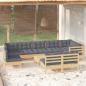 Preview: ARDEBO.de - 10-tlg. Garten-Lounge-Set mit Grauen Kissen Kiefer Massivholz