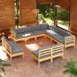 Preview: ARDEBO.de - 11-tlg. Garten-Lounge-Set mit Grauen Kissen Massivholz Kiefer