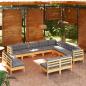 Preview: ARDEBO.de - 12-tlg. Garten-Lounge-Set mit Grauen Kissen Massivholz Kiefer