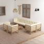 Preview: ARDEBO.de - 9-tlg. Garten-Lounge-Set mit Kissen Massivholz Kiefer