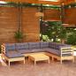 Preview: ARDEBO.de - 8-tlg. Garten-Lounge-Set mit Grauen Kissen Kiefer Massivholz