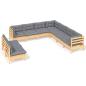 Preview: 9-tlg. Garten-Lounge-Set mit Grauen Kissen Massivholz Kiefer