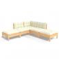 Preview: ARDEBO.de - 5-tlg. Garten-Lounge-Set mit Creme Kissen Kiefernholz