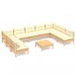 Preview: 10-tlg. Garten-Lounge-Set mit Creme Kissen Massivholz Kiefer