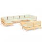 Preview: 10-tlg. Garten-Lounge-Set mit Creme Kissen Massivholz Kiefer