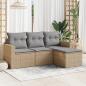 Preview: ARDEBO.de - 4-tlg. Garten-Sofagarnitur mit Kissen Beige Poly Rattan