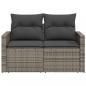 Preview: Gartensofa 2-Sitzer mit Kissen Grau Poly Rattan