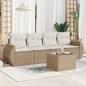 Preview: ARDEBO.de - 5-tlg. Garten-Sofagarnitur mit Kissen Beige Poly Rattan