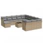 Preview: 13-tlg. Garten-Sofagarnitur mit Kissen Beige Poly Rattan