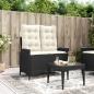 Preview: ARDEBO.de - Gartenbank Verstellbar mit Kissen Schwarz Poly Rattan