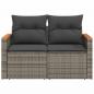 Preview: Gartensofa 2-Sitzer mit Kissen Grau Poly Rattan