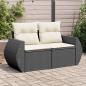 Preview: ARDEBO.de - Gartensofa mit Kissen 2-Sitzer Schwarz Poly Rattan