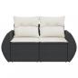 Preview: Gartensofa mit Kissen 2-Sitzer Schwarz Poly Rattan