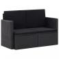 Preview: ARDEBO.de - 2-Sitzer-Gartensofa mit Auflagen Schwarz Poly Rattan