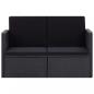 Preview: 2-Sitzer-Gartensofa mit Auflagen Schwarz Poly Rattan