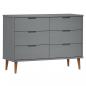 Preview: Schubladenschrank MOLDE Grau 113x40x80 cm Massivholz Kiefer