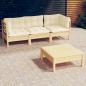 Preview: ARDEBO.de - 4-tlg. Garten-Lounge-Set mit Creme Kissen Kiefernholz