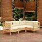 Preview: ARDEBO.de - 4-tlg. Garten-Lounge-Set mit Creme Kissen Kiefernholz