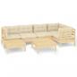 Preview: 7-tlg. Garten-Lounge-Set mit Creme Kissen Massivholz Kiefer