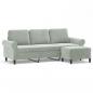 Preview: 3-Sitzer-Sofa mit Hocker Hellgrau 180 cm Samt