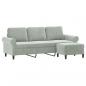 Preview: 3-Sitzer-Sofa mit Hocker Hellgrau 180 cm Samt