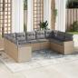 Preview: ARDEBO.de - 9-tlg. Garten-Sofagarnitur mit Kissen Beige Poly Rattan