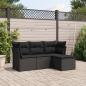 Preview: ARDEBO.de - 4-tlg. Garten-Sofagarnitur mit Kissen Schwarz Poly Rattan