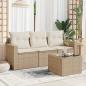 Preview: ARDEBO.de - 4-tlg. Garten-Sofagarnitur mit Kissen Beige Poly Rattan