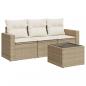 Preview: 4-tlg. Garten-Sofagarnitur mit Kissen Beige Poly Rattan