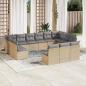 Preview: ARDEBO.de - 13-tlg. Garten-Sofagarnitur mit Kissen Beige Poly Rattan