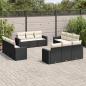 Preview: ARDEBO.de - 12-tlg. Garten-Sofagarnitur mit Kissen Schwarz Poly Rattan