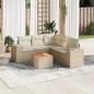 Preview: ARDEBO.de - 6-tlg. Garten-Sofagarnitur mit Kissen Beige Poly Rattan