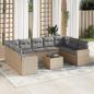 Preview: ARDEBO.de - 10-tlg. Garten-Sofagarnitur mit Kissen Beige Poly Rattan