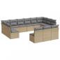 Preview: 13-tlg. Garten-Sofagarnitur mit Kissen Beige Poly Rattan