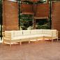 Preview: ARDEBO.de - 6-tlg. Garten-Lounge-Set mit Creme Kissen Kiefernholz