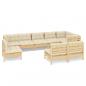 Preview: 9-tlg. Garten-Lounge-Set mit Creme Kissen Massivholz Kiefer